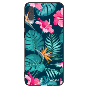 Picasee Samsung Galaxy A70 A705F Hülle - Schwarzes Silikon - Pink Monstera
