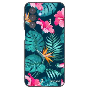 Picasee Samsung Galaxy A17 5G Hülle - Schwarzes Silikon - Pink Monstera