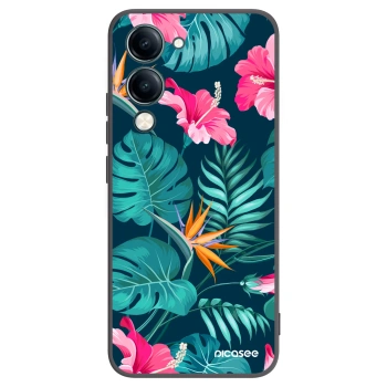 Picasee Vivo Y29s 5G Hülle - Schwarzes Silikon - Pink Monstera