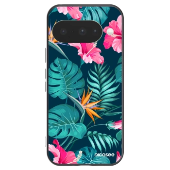 Picasee Google Pixel 10 Hülle - Schwarzes Silikon - Pink Monstera