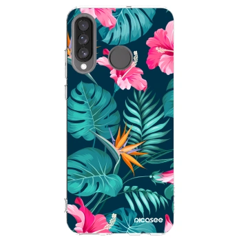 Picasee Huawei P30 Lite Hülle - Transparentes Silikon - Pink Monstera