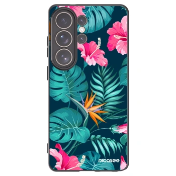 Picasee Samsung Galaxy S26 Ultra Hülle - Schwarzes Silikon - Pink Monstera
