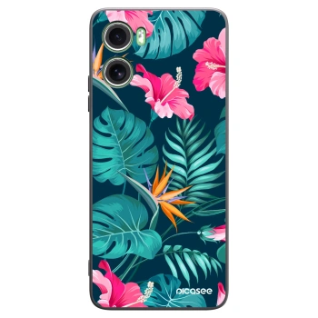 Picasee Motorola Moto G06 Hülle - Schwarzes Silikon - Pink Monstera