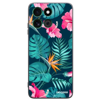 Picasee Motorola Moto G57 Power Hülle - Schwarzes Silikon - Pink Monstera