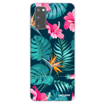 Picasee Samsung Galaxy S20 G980F Hülle - Transparentes Silikon - Pink Monstera
