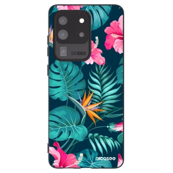 Picasee Samsung Galaxy S20 Ultra 5G G988F Hülle - Schwarzes Silikon - Pink Monstera