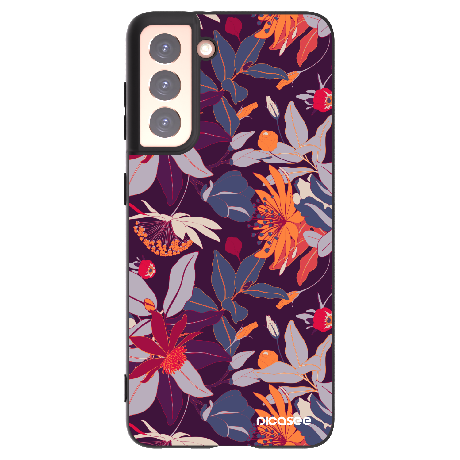 Picasee Samsung Galaxy S21 5G G991B Hülle - Schwarzes Silikon - Purple Leaf