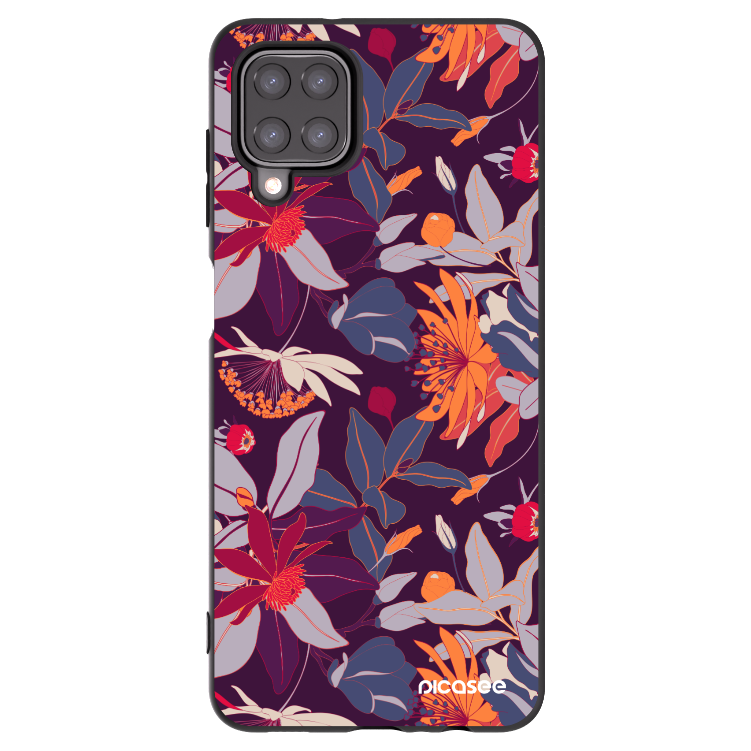 Picasee Samsung Galaxy A12 A125F Hülle - Schwarzes Silikon - Purple Leaf