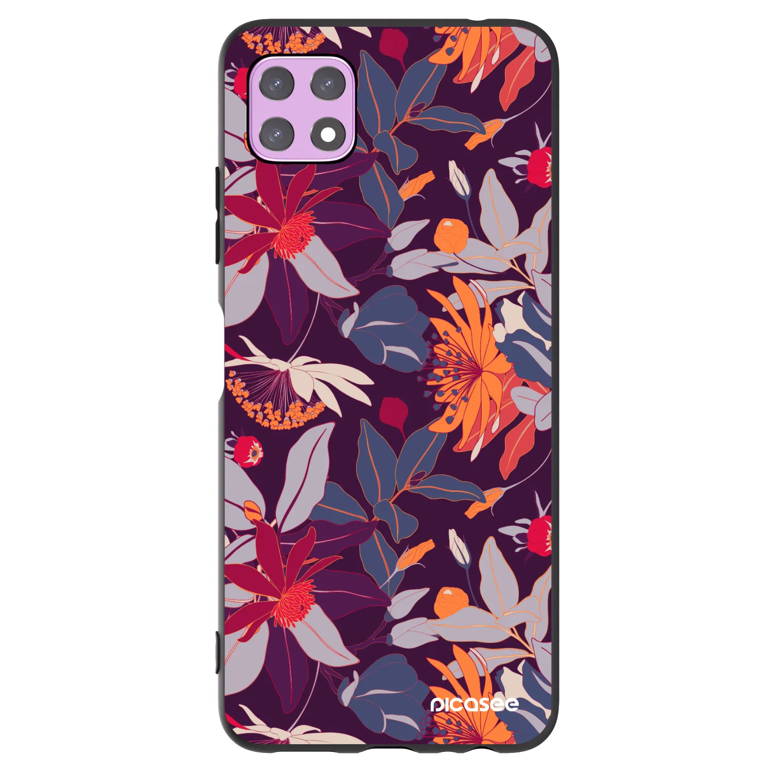 Picasee Samsung Galaxy A22 A226B 5G Hülle - Schwarzes Silikon - Purple Leaf