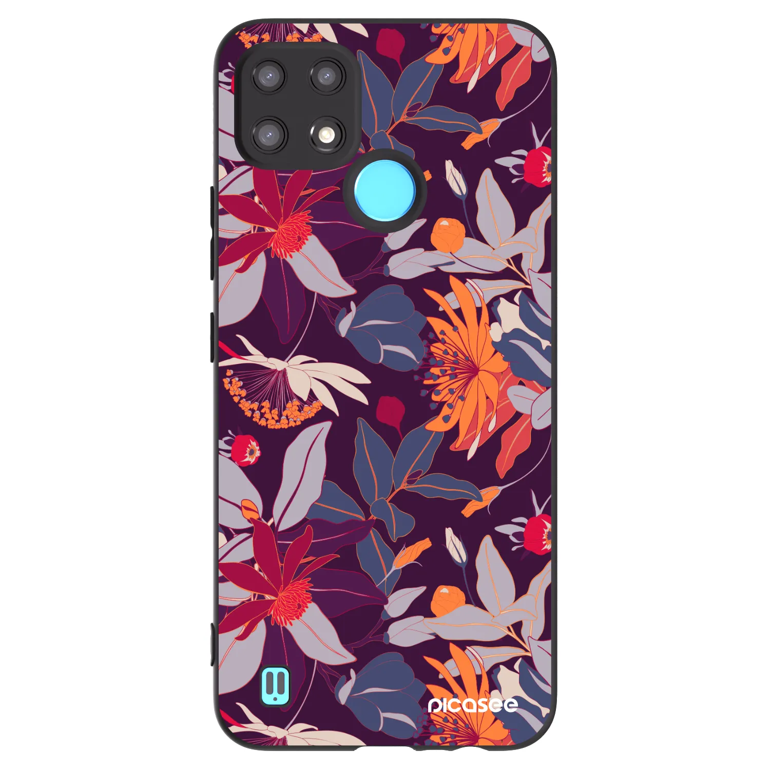 Picasee Realme C21 Hülle - Schwarzes Silikon - Purple Leaf