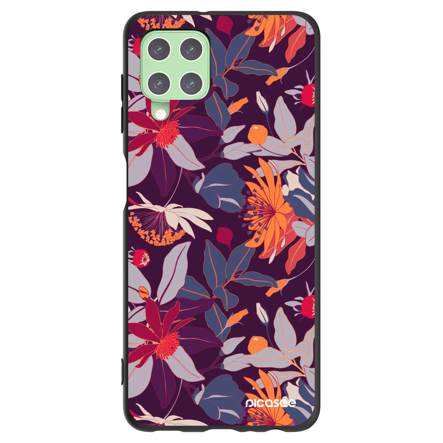 Picasee Samsung Galaxy A22 A225F 4G Hülle - Schwarzes Silikon - Purple Leaf