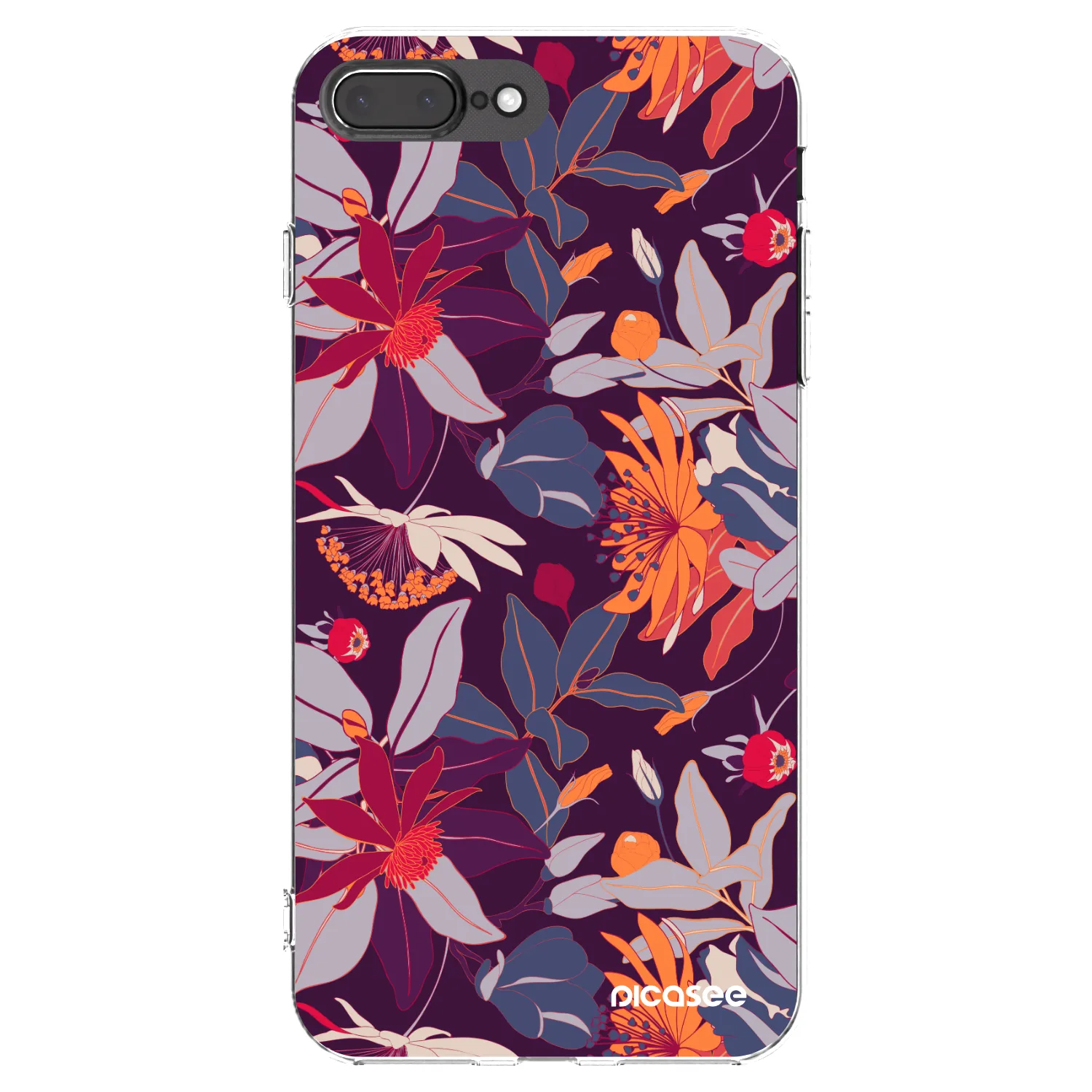 Picasee Apple iPhone 7 Plus Hülle - Transparentes Silikon - Purple Leaf
