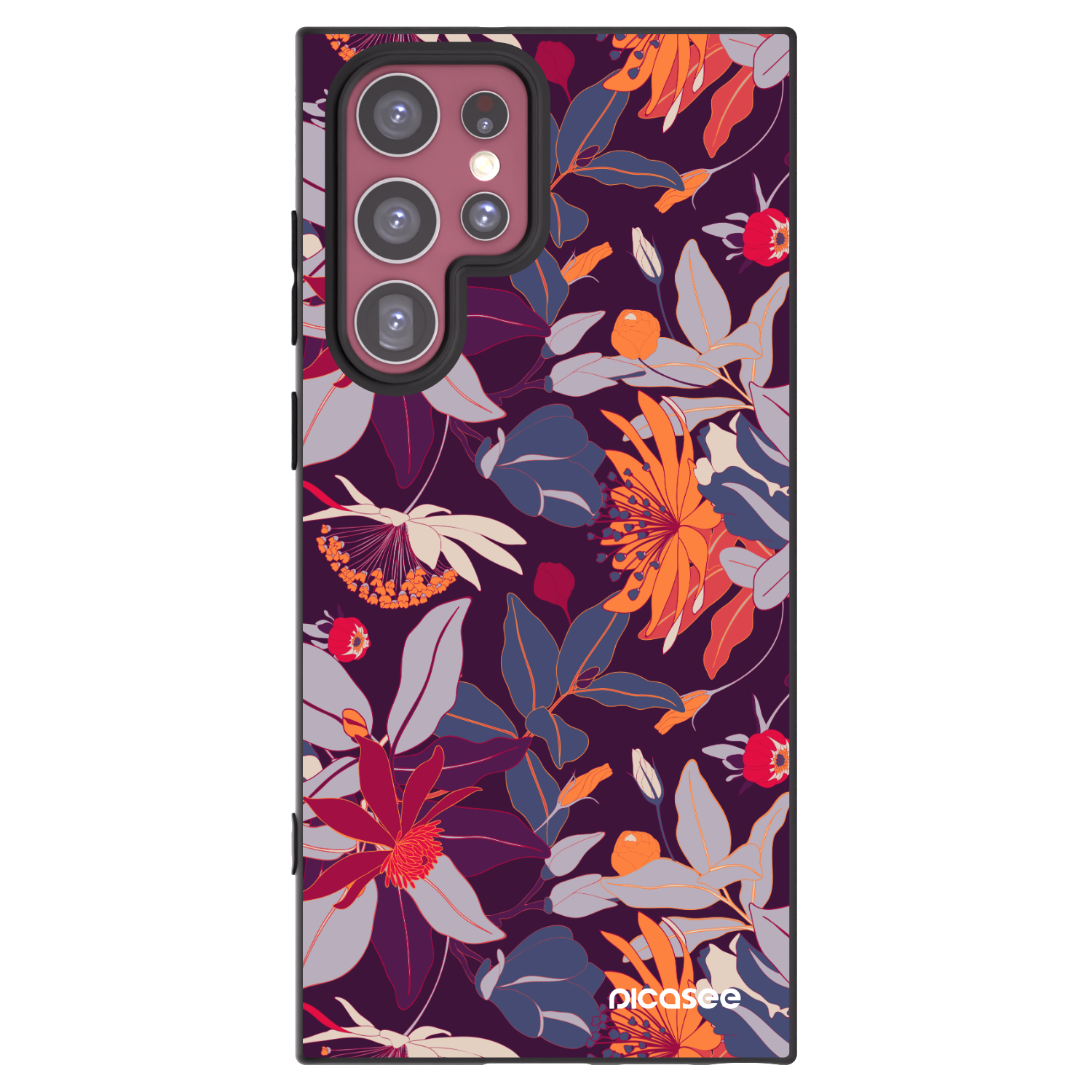 Picasee Samsung Galaxy S22 Ultra 5G Hülle - Schwarzes Silikon - Purple Leaf