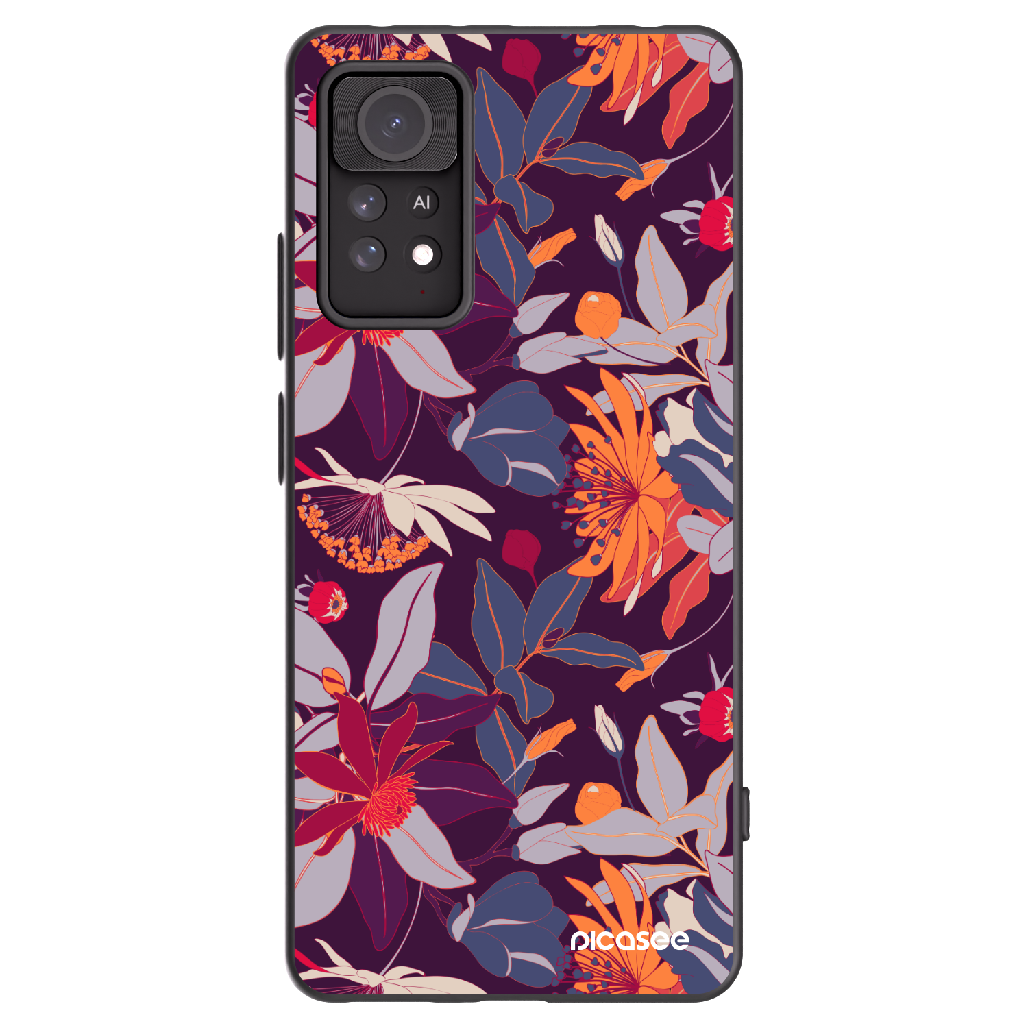 Picasee Xiaomi Redmi Note 11 Pro Hülle - Schwarzes Silikon - Purple Leaf