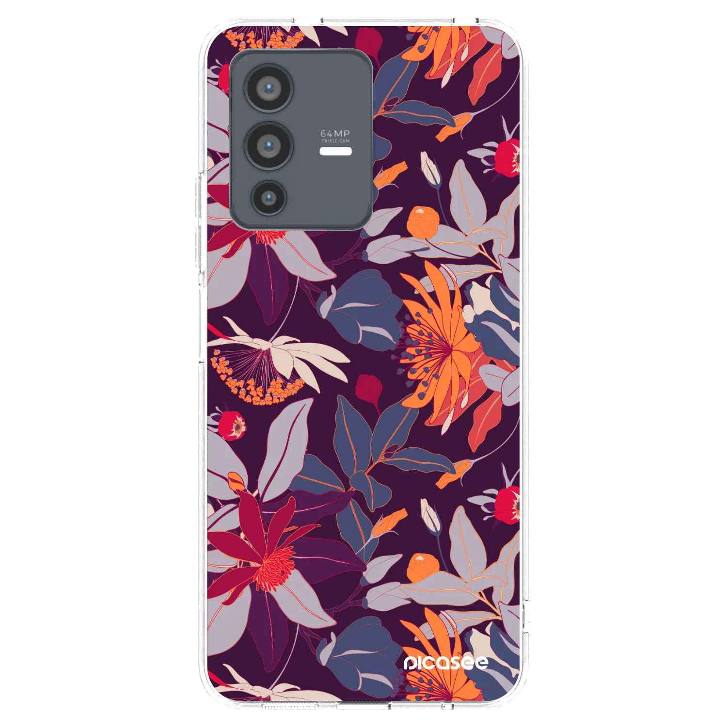 Picasee Vivo V23 5G Hülle - Transparentes Silikon - Purple Leaf