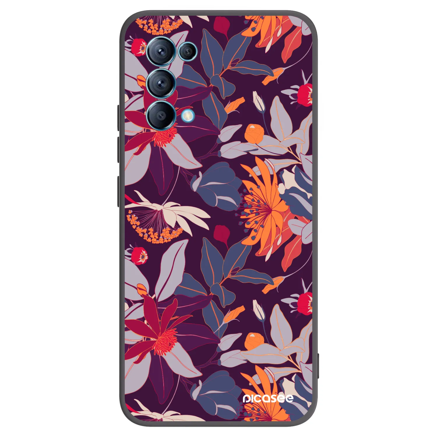 Picasee OPPO Reno 5 5G Hülle - Schwarzes Silikon - Purple Leaf