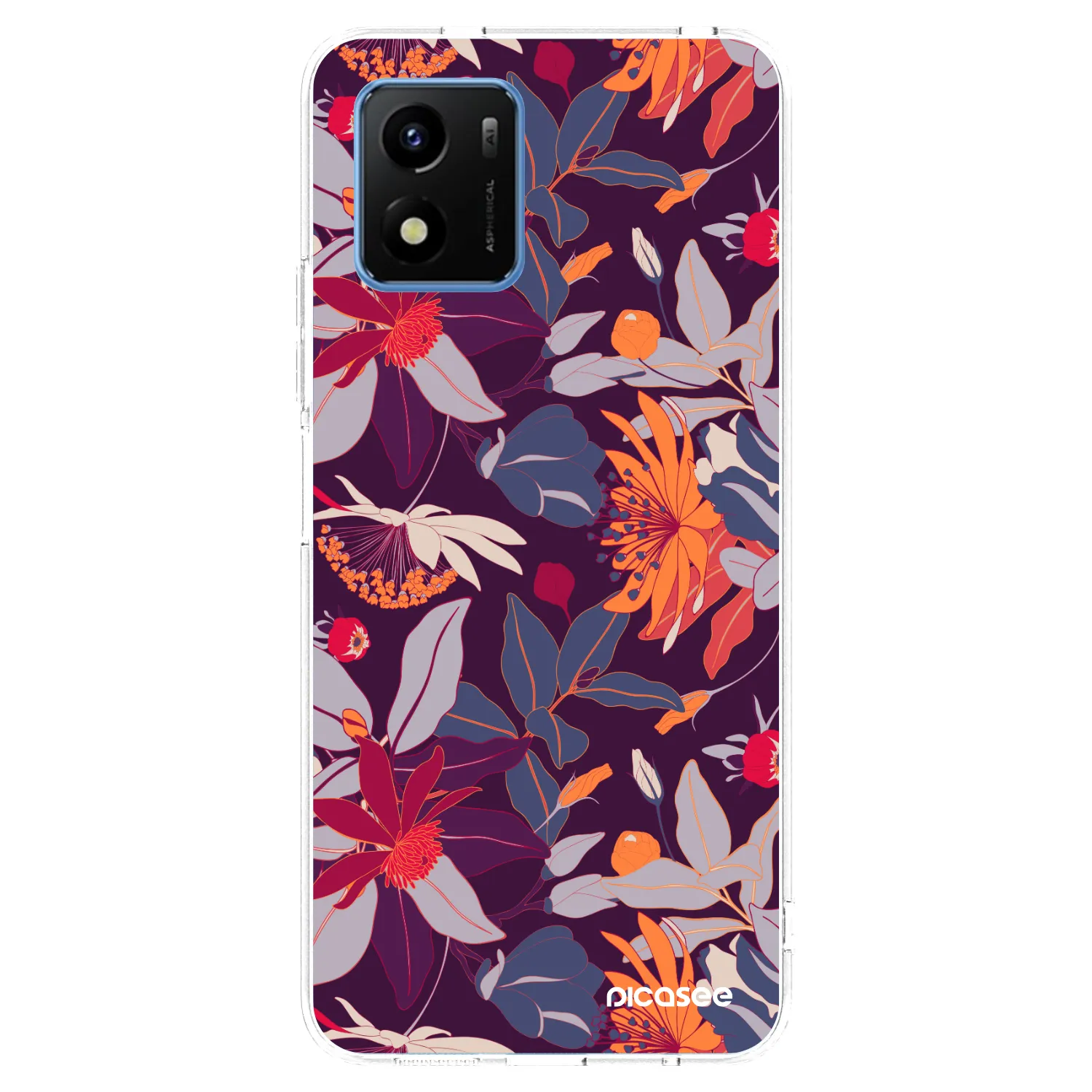 Picasee Vivo Y01 Hülle - Transparentes Silikon - Purple Leaf