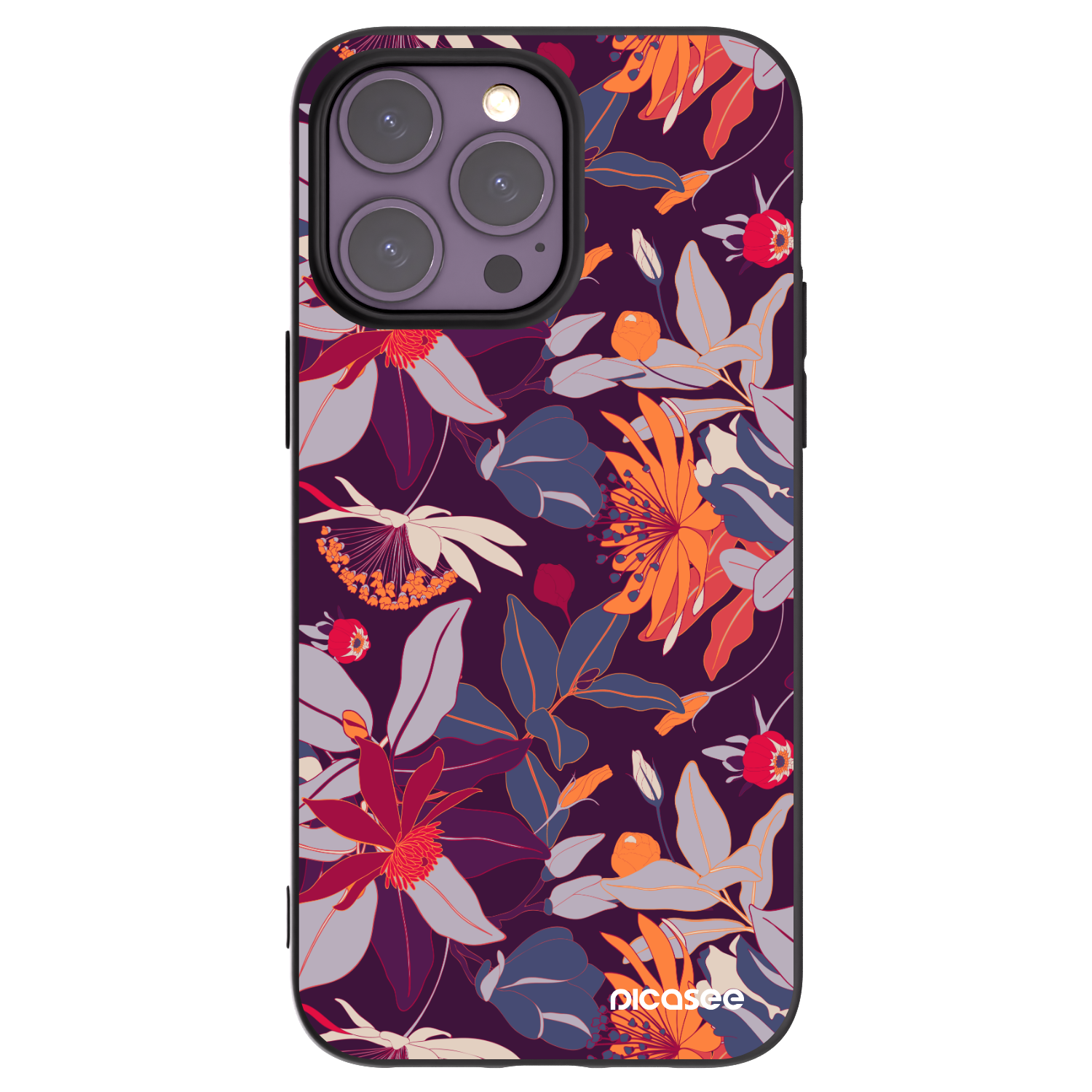 Picasee Apple iPhone 14 Pro Max Hülle - Schwarzes Silikon - Purple Leaf