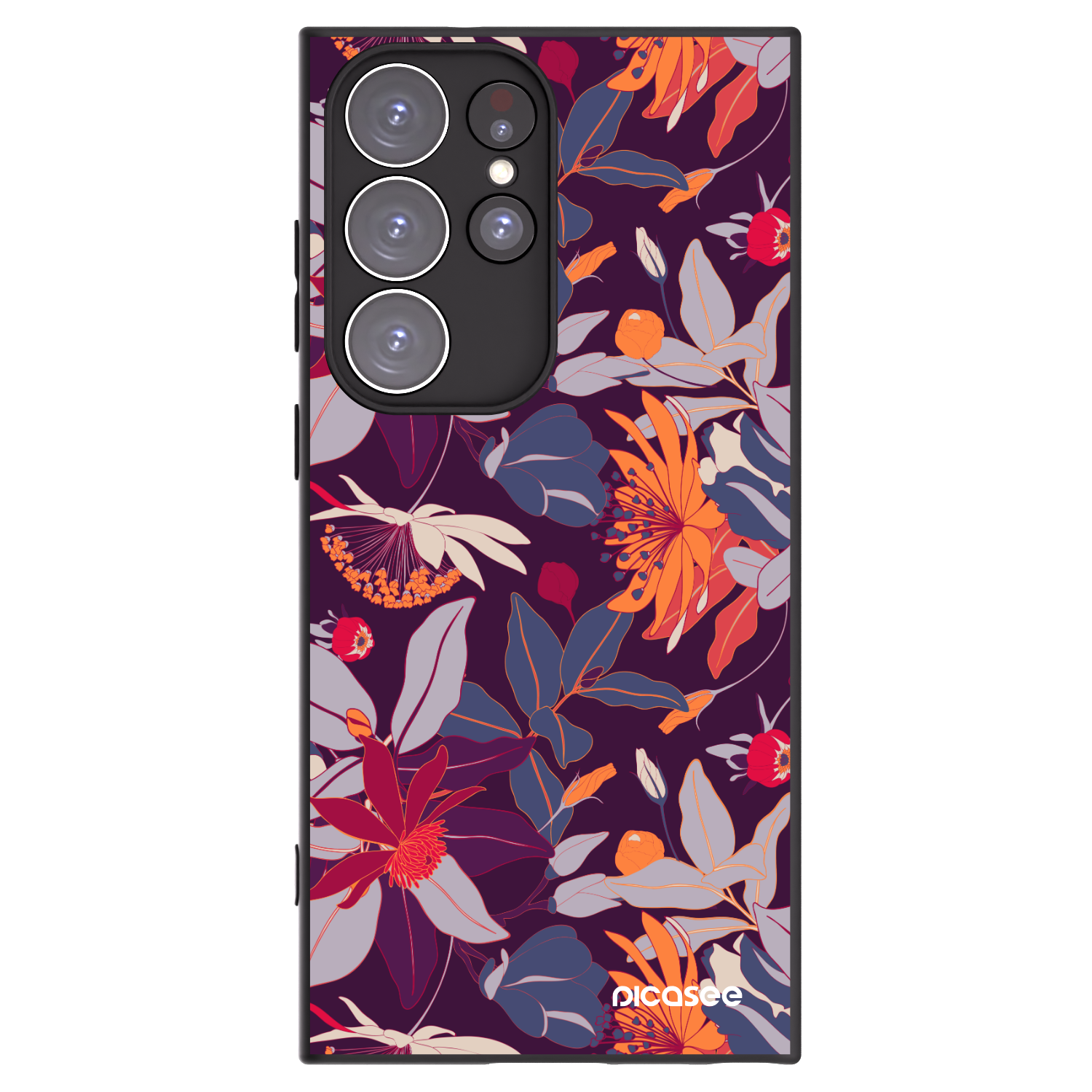 Picasee Samsung Galaxy S23 Ultra 5G Hülle - Schwarzes Silikon - Purple Leaf