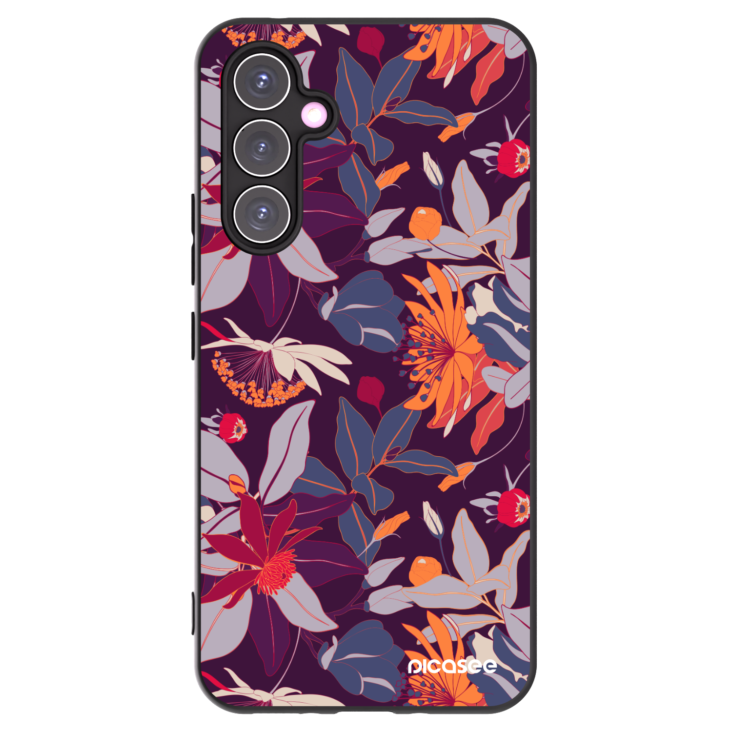 Picasee Samsung Galaxy A54 5G A546B Hülle - Schwarzes Silikon - Purple Leaf
