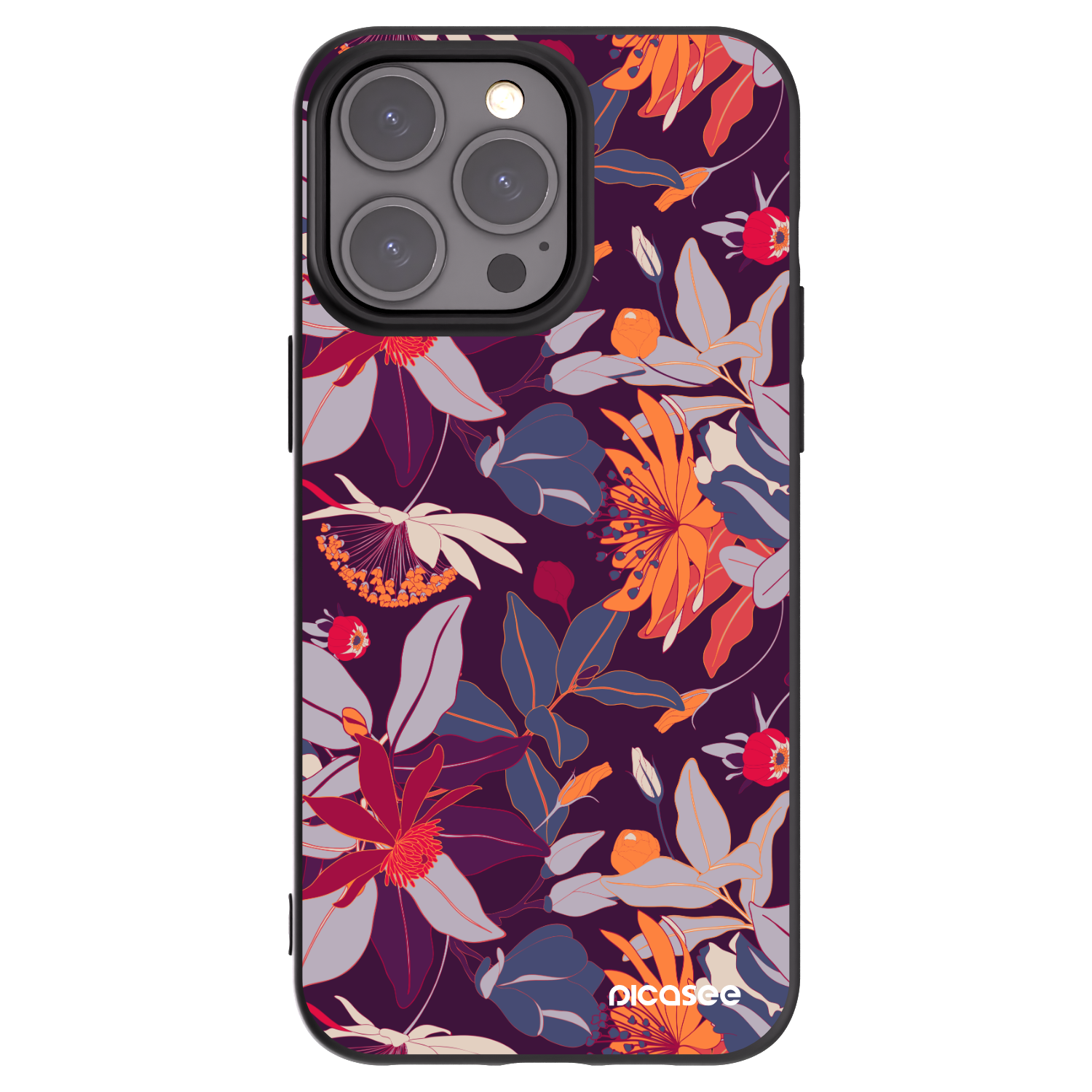 Picasee Apple iPhone 15 Pro Max Hülle - Schwarzes Silikon - Purple Leaf