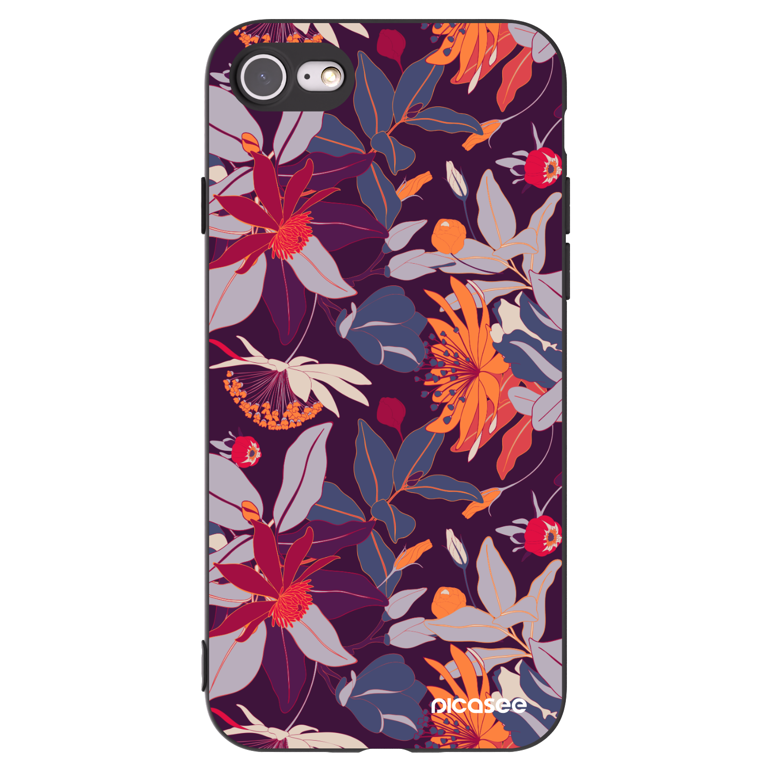 Picasee Apple iPhone 7 Hülle - Schwarzes Silikon - Purple Leaf
