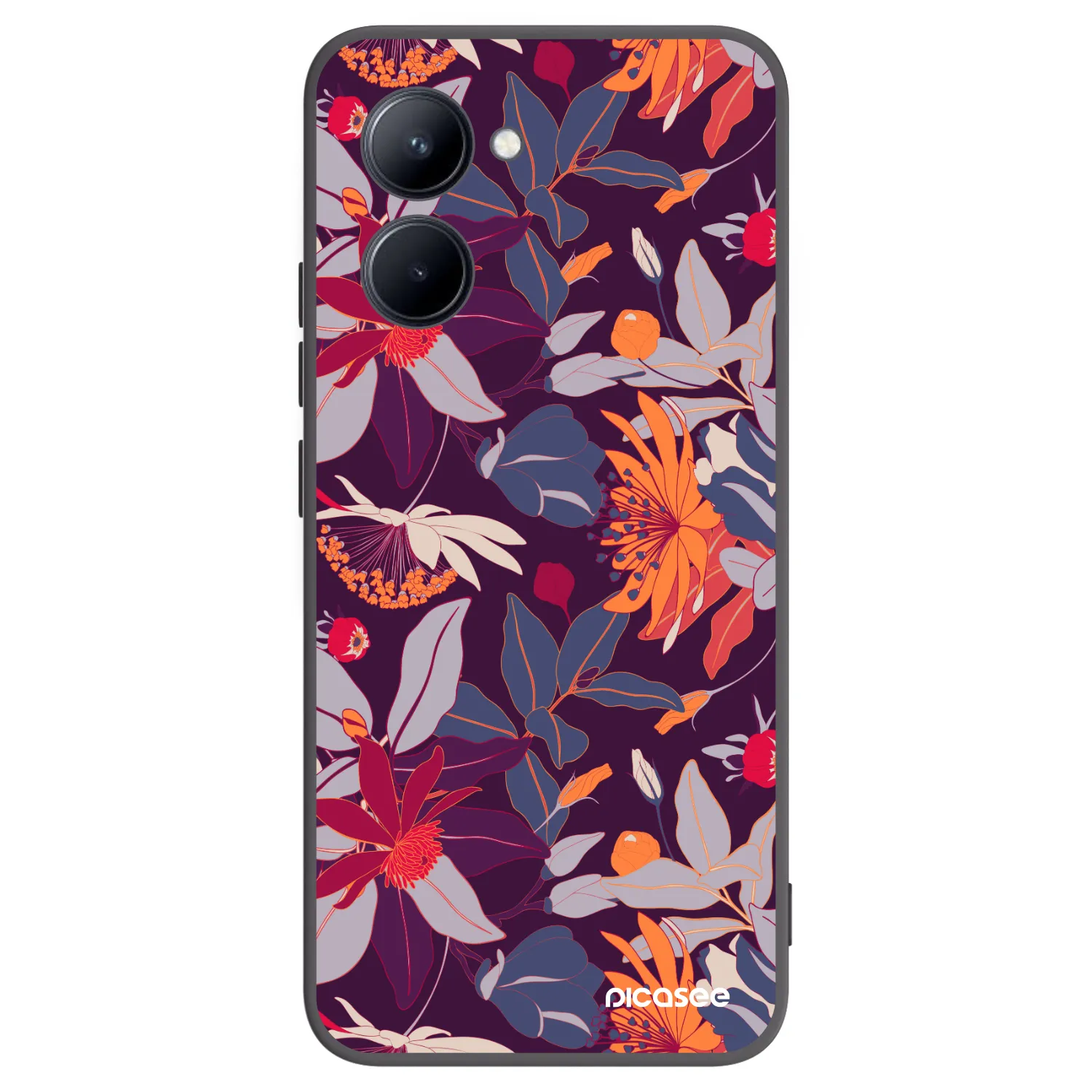 Picasee Realme C33 (2023) Hülle - Schwarzes Silikon - Purple Leaf