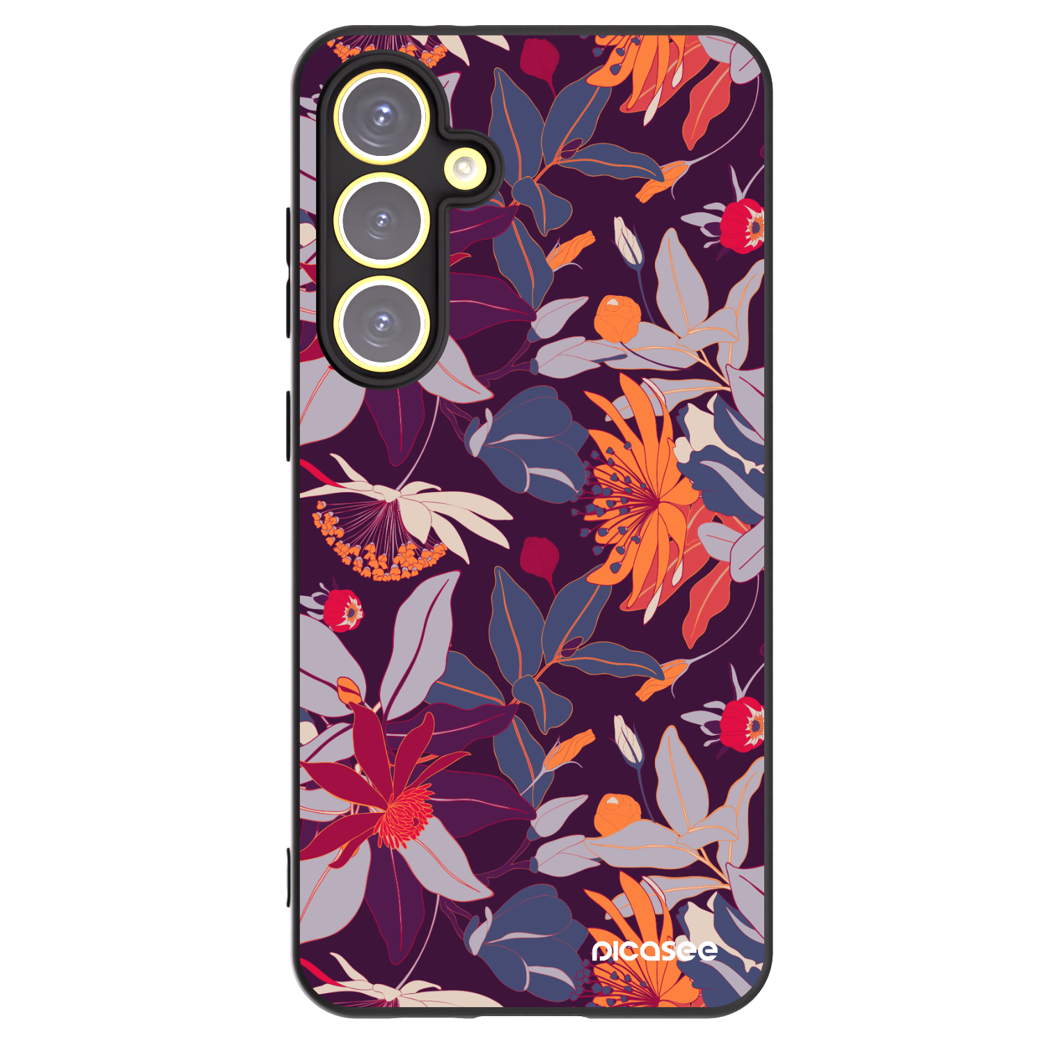 Picasee Samsung Galaxy S24 FE S721B Hülle - Schwarzes Silikon - Purple Leaf