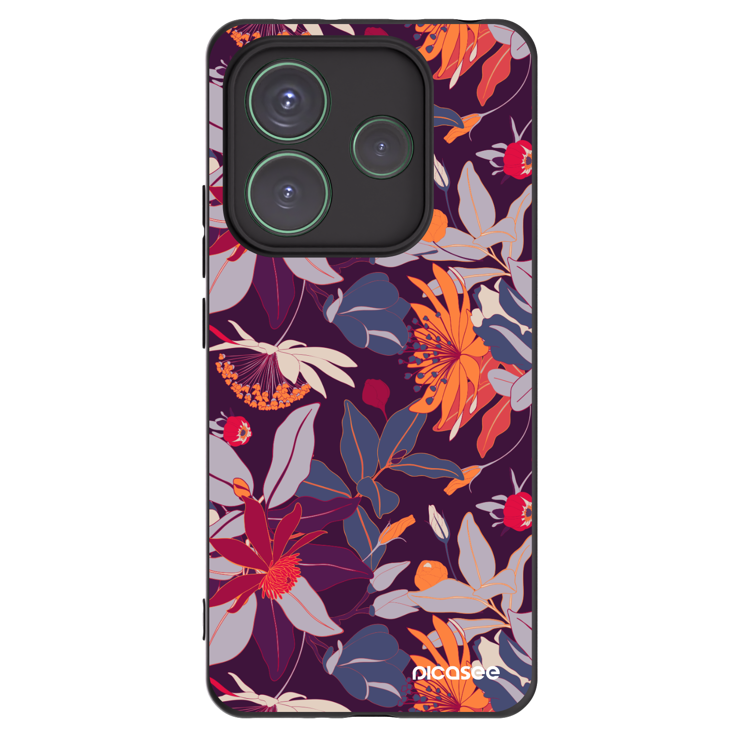 Picasee Xiaomi Redmi Note 14 5G Hülle - Schwarzes Silikon - Purple Leaf