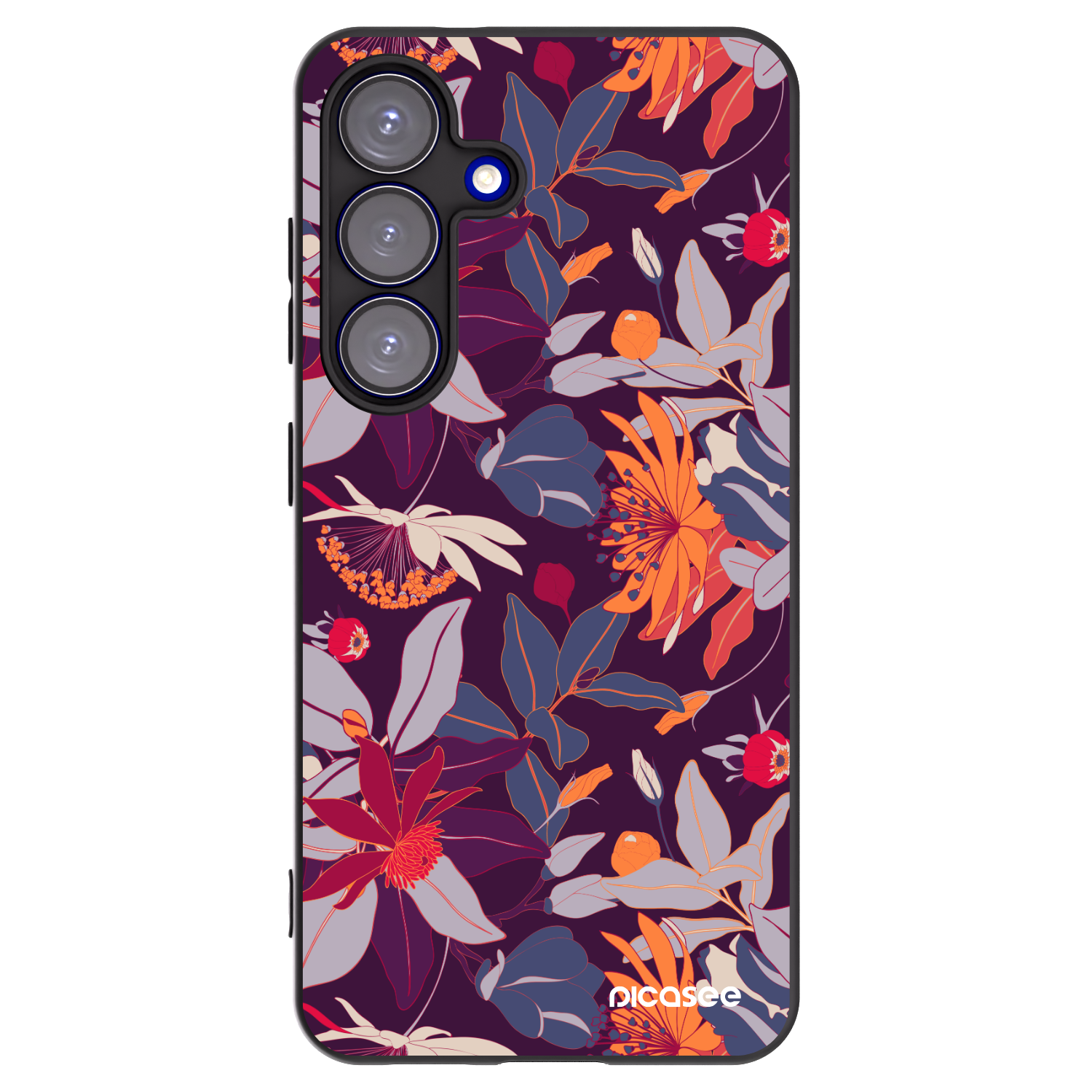 Picasee Samsung Galaxy S25 5G Hülle - Schwarzes Silikon - Purple Leaf