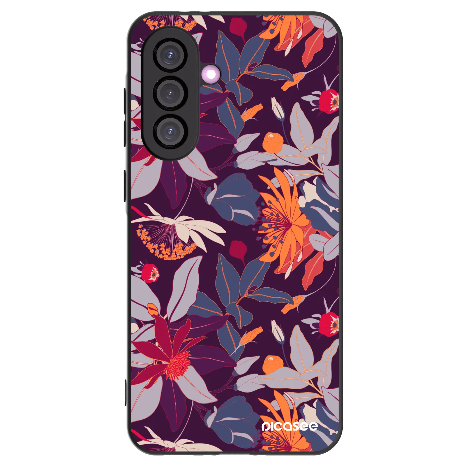 Picasee Samsung Galaxy A56 5G A566B Hülle - Schwarzes Silikon - Purple Leaf