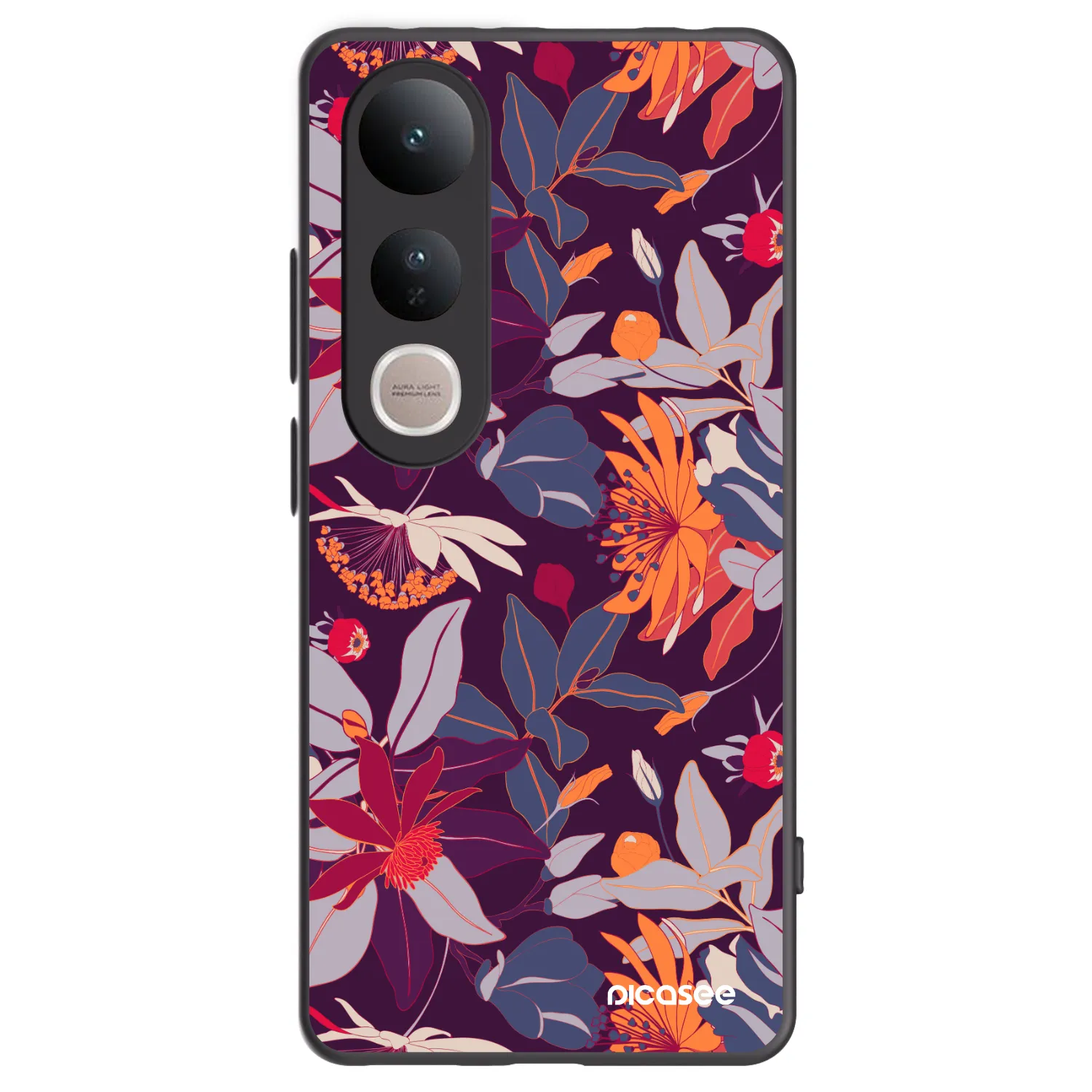 Picasee Vivo V50 Lite 5G Hülle - Schwarzes Silikon - Purple Leaf
