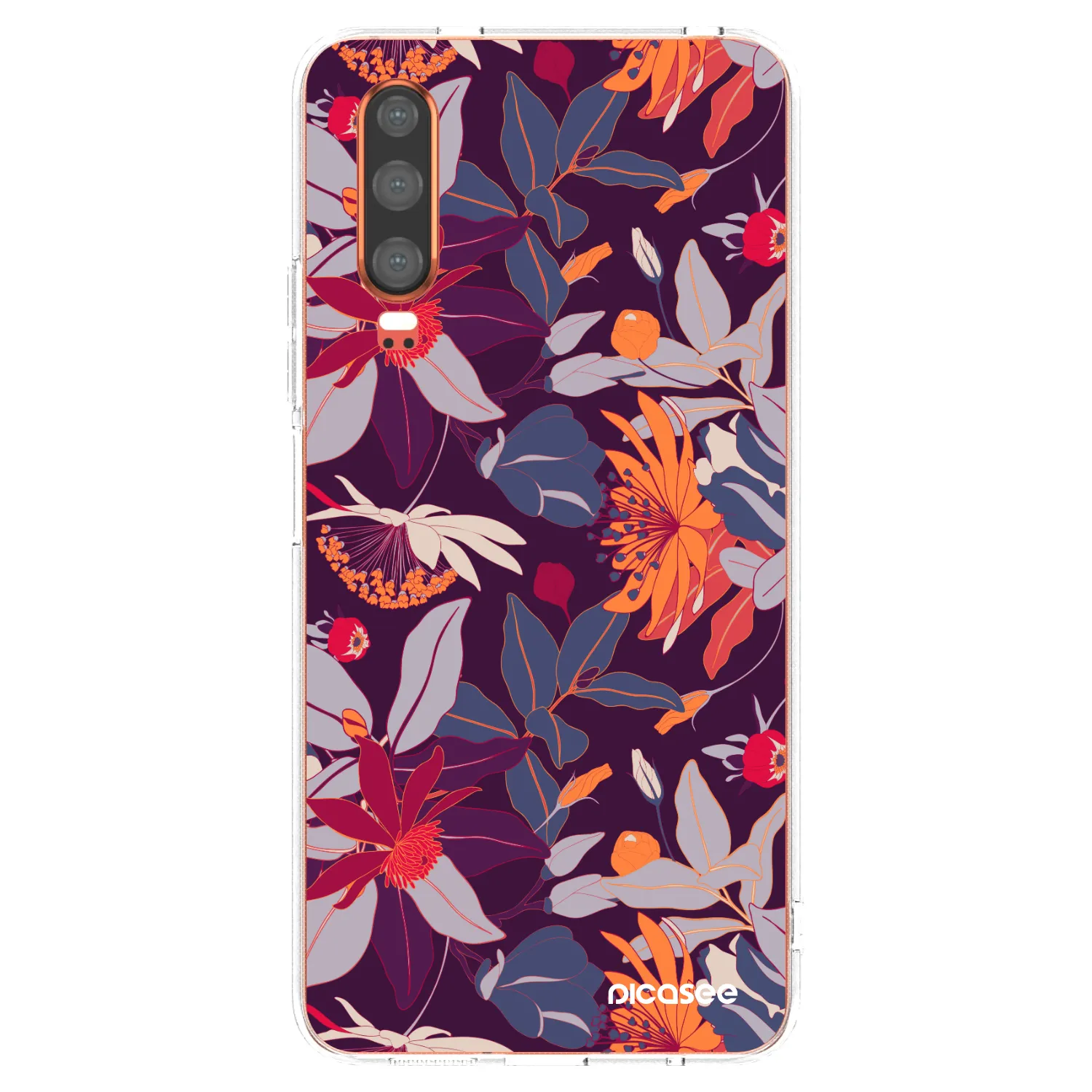 Picasee Huawei P30 Hülle - Transparentes Silikon - Purple Leaf