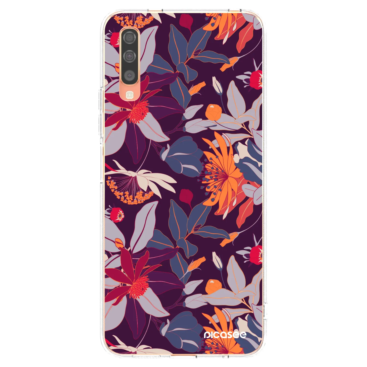 Picasee Samsung Galaxy A70 A705F Hülle - Transparentes Silikon - Purple Leaf