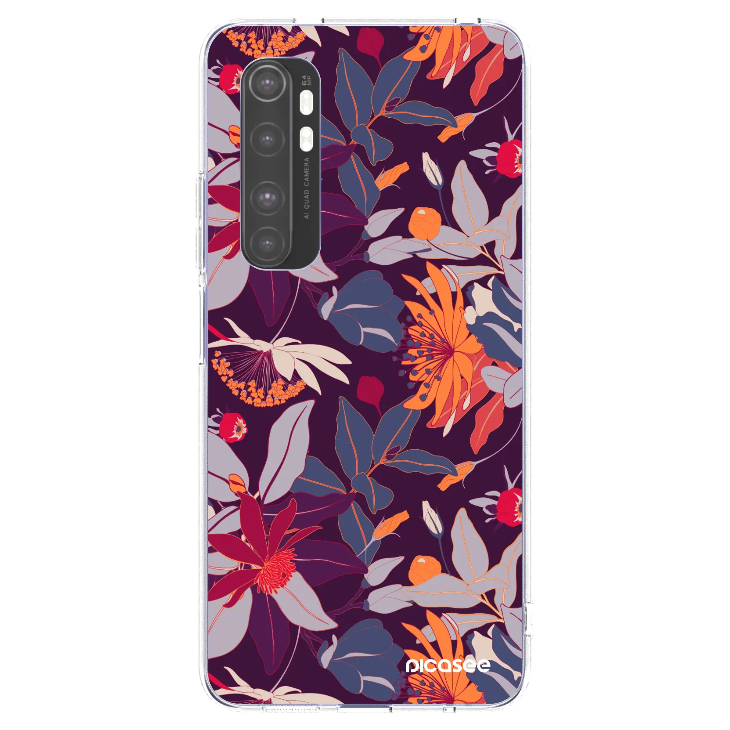 Picasee Xiaomi Mi Note 10 Lite Hülle - Transparentes Silikon - Purple Leaf