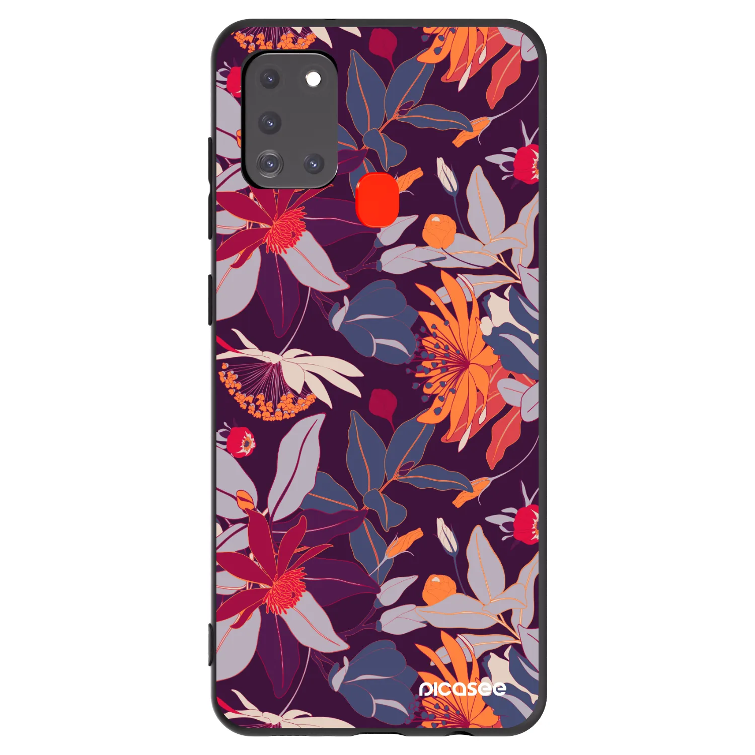 Picasee Samsung Galaxy A21s Hülle - Schwarzes Silikon - Purple Leaf