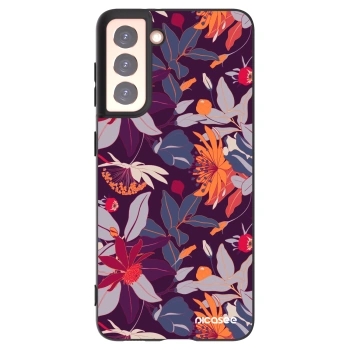 Picasee Samsung Galaxy S21 5G G991B Hülle - Schwarzes Silikon - Purple Leaf