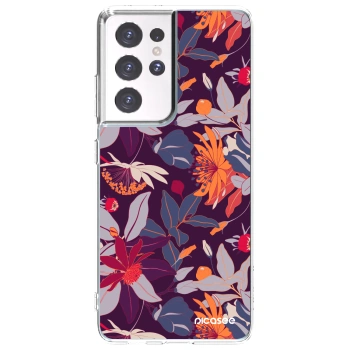 Picasee Samsung Galaxy S21 Ultra 5G G998B Hülle - Transparentes Silikon - Purple Leaf