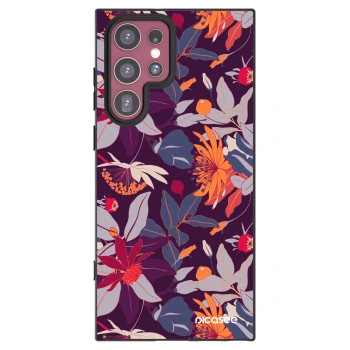 Picasee Samsung Galaxy S22 Ultra 5G Hülle - Schwarzes Silikon - Purple Leaf
