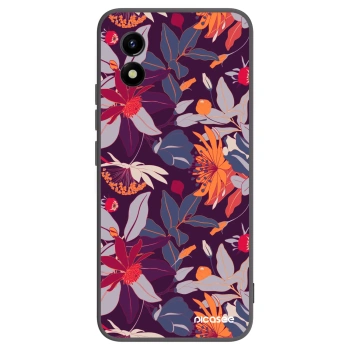Picasee Vivo Y01 Hülle - Schwarzes Silikon - Purple Leaf