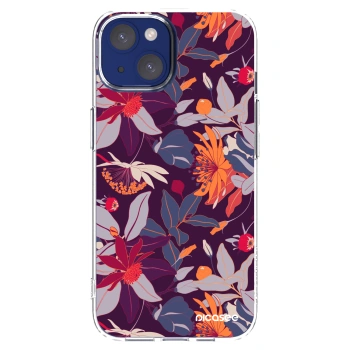 Picasee Apple iPhone 14 Hülle - Transparentes Silikon - Purple Leaf