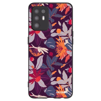 Picasee OPPO A94 5G Hülle - Schwarzes Silikon - Purple Leaf