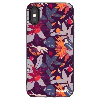 Picasee Apple iPhone X/XS Hülle - Schwarzes Silikon - Purple Leaf