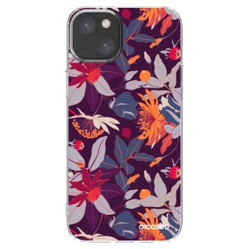 Picasee Apple iPhone 15 Plus Hülle - Transparentes Silikon - Purple Leaf