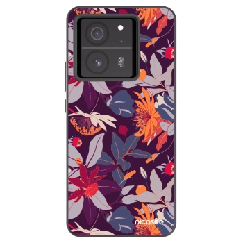Picasee Xiaomi 13T Pro Hülle - Schwarzes Silikon - Purple Leaf