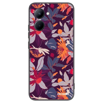 Picasee Realme C33 (2023) Hülle - Schwarzes Silikon - Purple Leaf