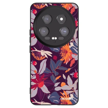 Picasee Xiaomi 14 Ultra Hülle - Schwarzes Silikon - Purple Leaf