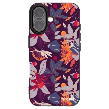 Picasee Apple iPhone 16 Hülle - Schwarzes Silikon - Purple Leaf