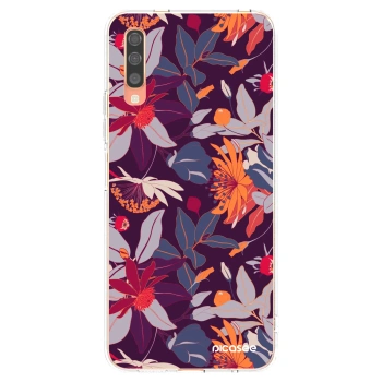 Picasee Samsung Galaxy A70 A705F Hülle - Transparentes Silikon - Purple Leaf