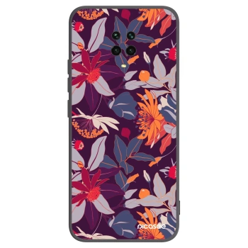 Picasee Xiaomi Redmi Note 9 Pro Hülle - Schwarzes Silikon - Purple Leaf